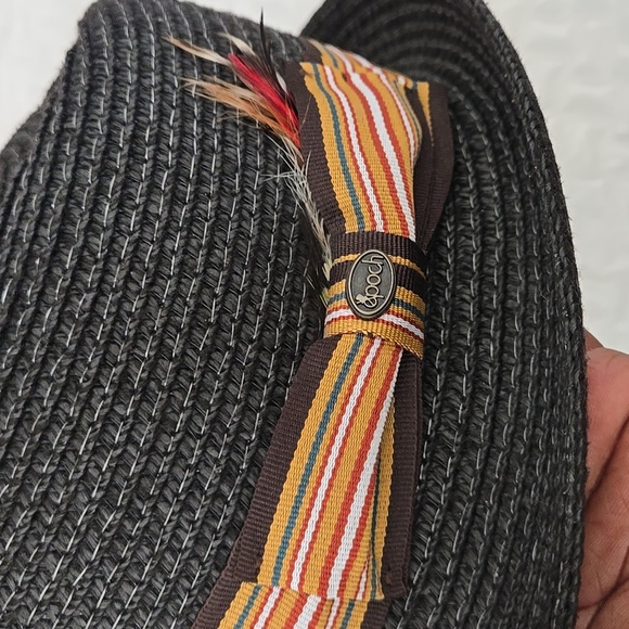 Epoch Men Black Straw Hat with Striped Band Summer Sunhat - Picture 3 of 7